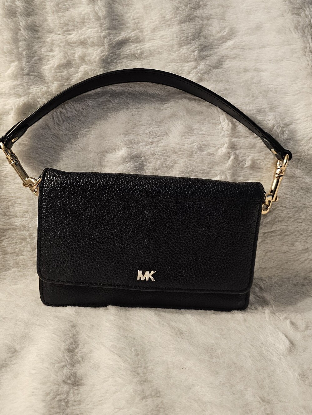 Michael Kors Black Pebbled Leather Shoulder Bag with Gold Hardware